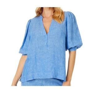 Lilly Pulitzer Mialeigh Chambray Linen Top Beckon Blue Sea Salt Blue